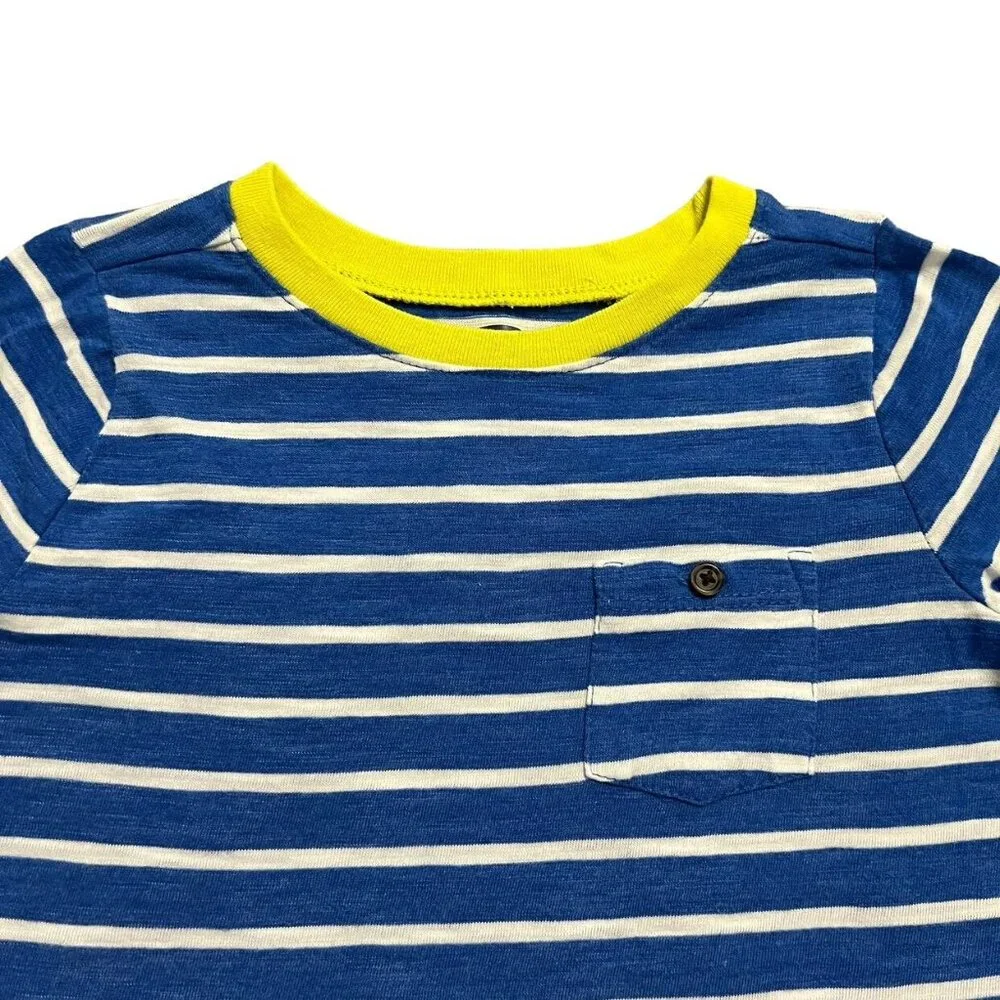 Old Navy 5T Blue & Yellow Striped Pocket Tee Shirt